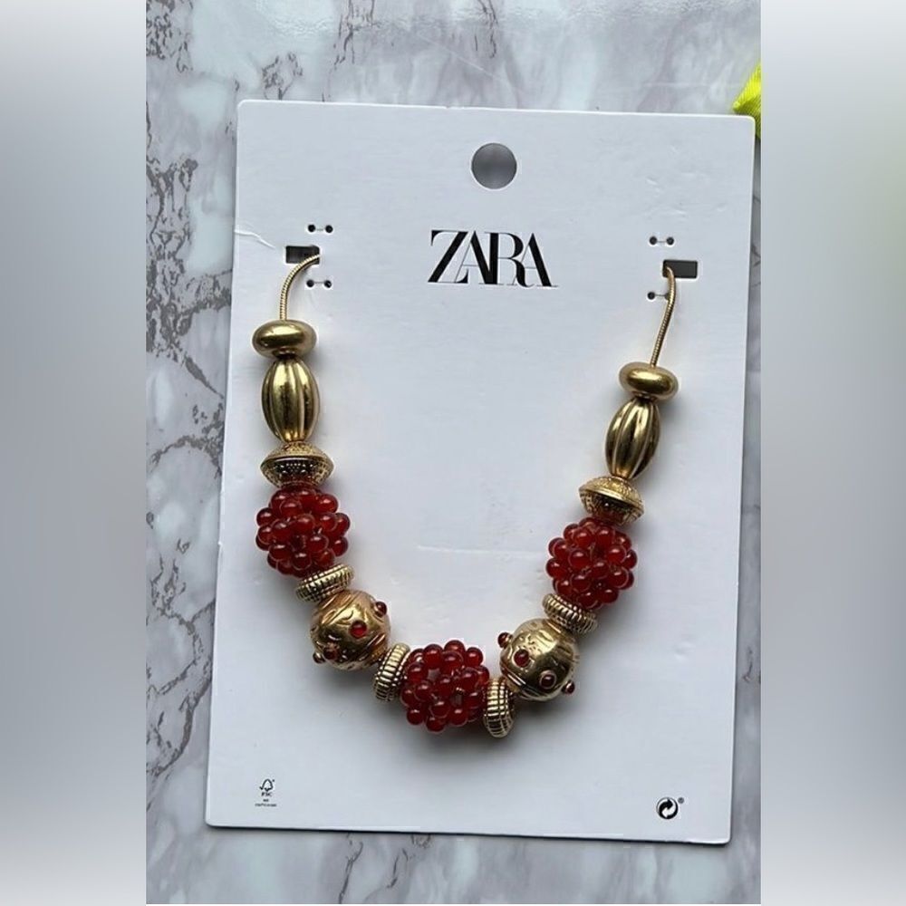Zara Statement Red & Gold Beaded Necklace - Picture 3 of 12